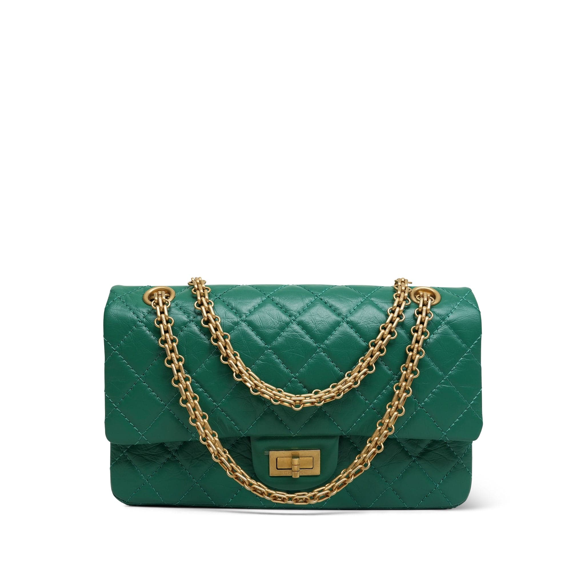 22A Green Crumpled Calfskin Quilted Reissue 2.55 225 Aged Gold Hardware