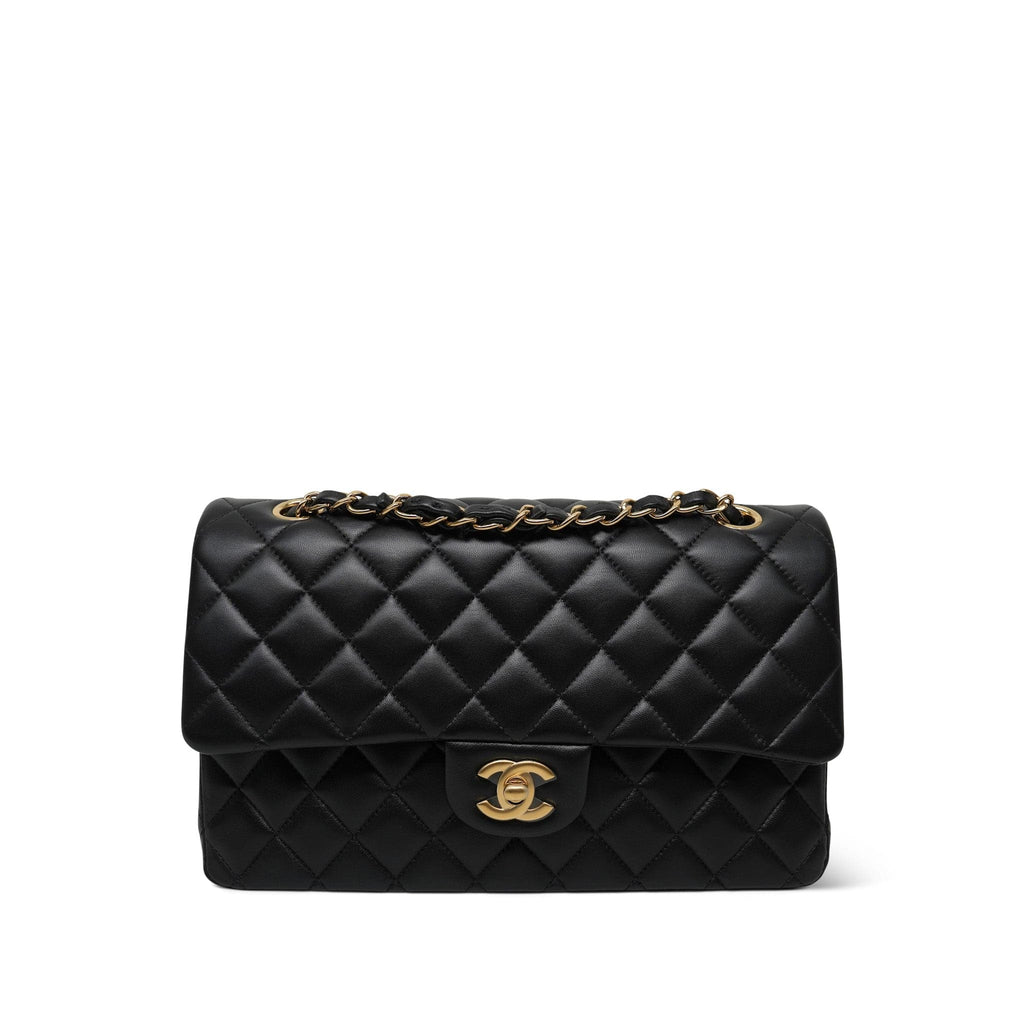 Black Lambskin Quilted Medium Classic Flap
