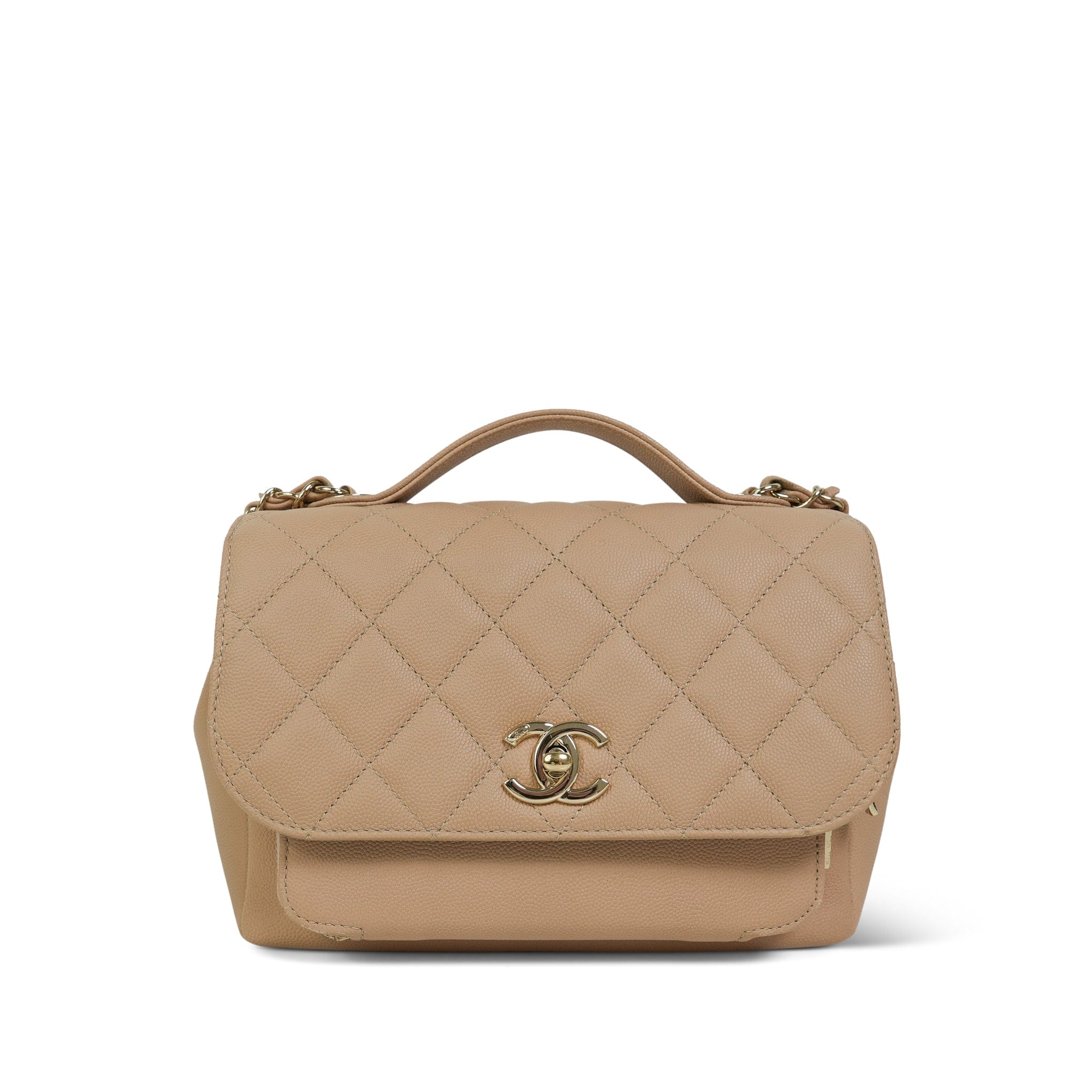 20P Beige Caviar Quilted Business Affinity Flap Medium