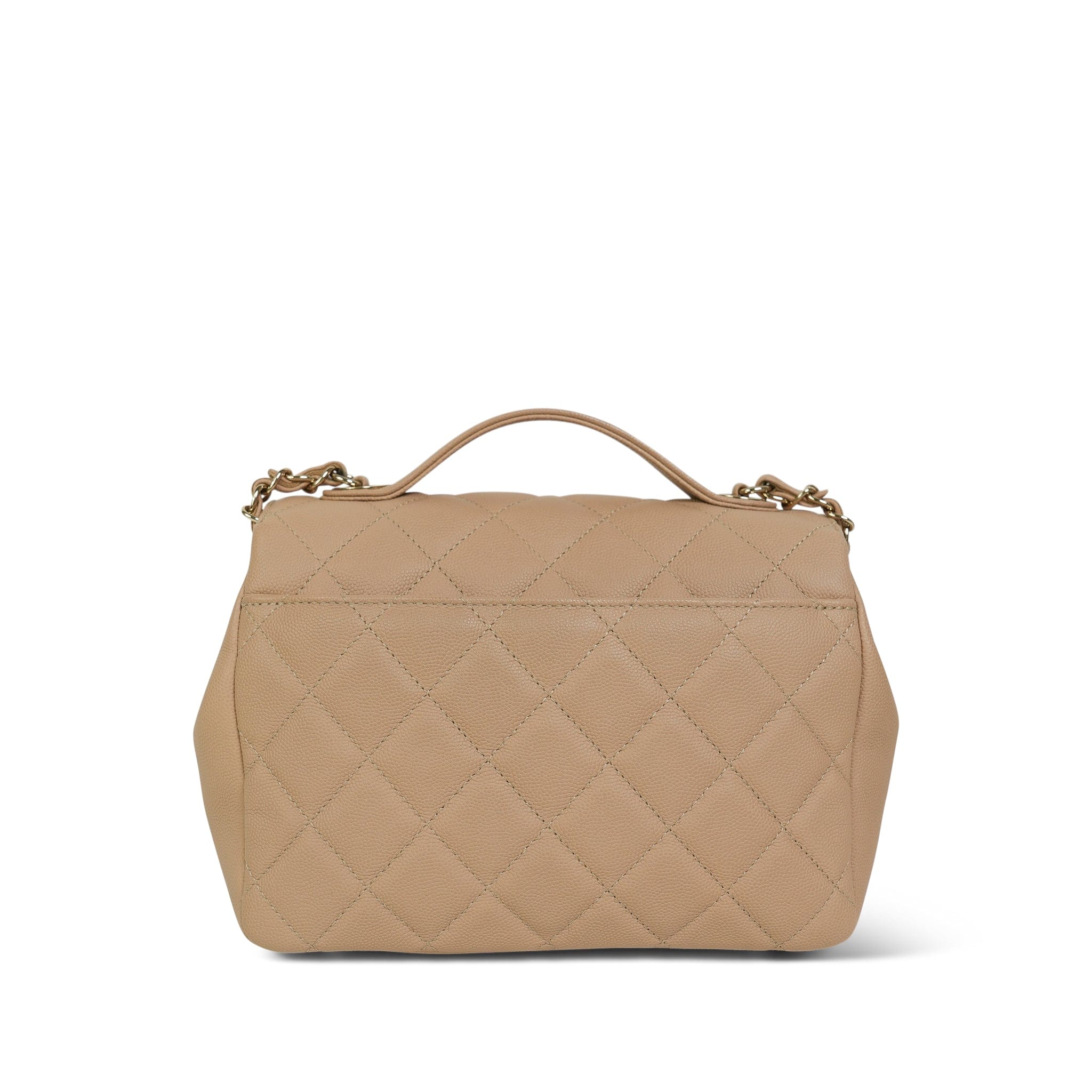 20P Beige Caviar Quilted Business Affinity Flap Medium