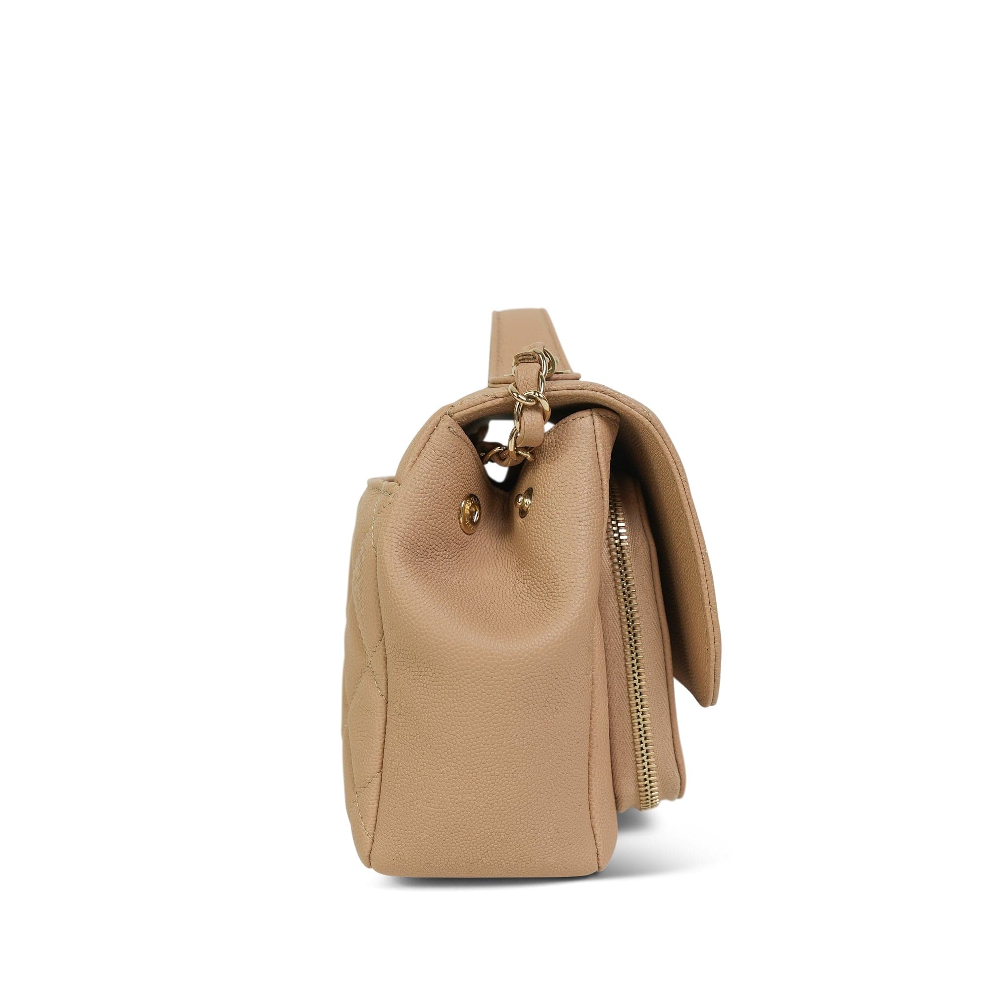 20P Beige Caviar Quilted Business Affinity Flap Medium