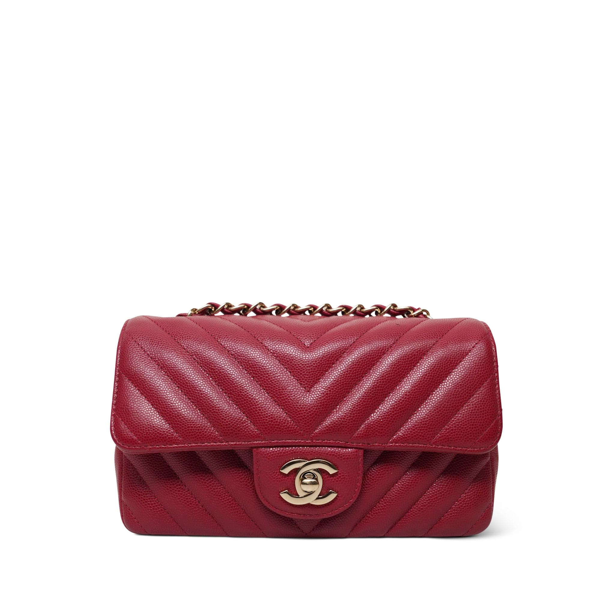 Raspberry Chevron Caviar Quilted Mini Rectangular Flap