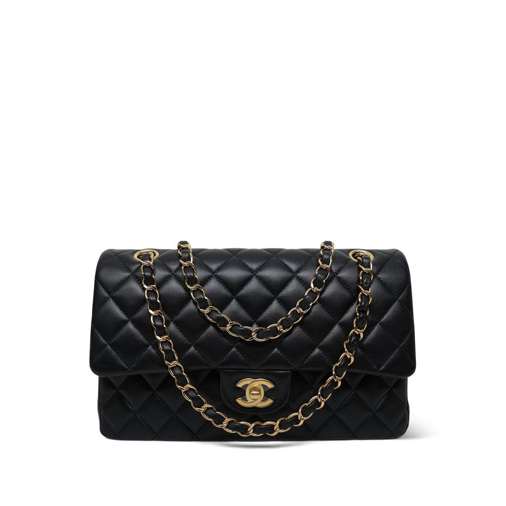 Black Lambskin Quilted Medium Classic Flap