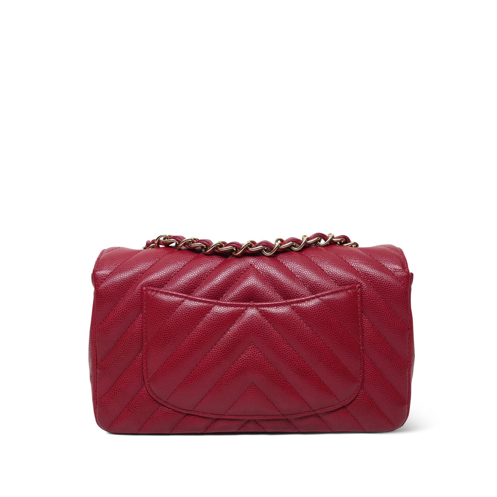 Raspberry Chevron Caviar Quilted Mini Rectangular Flap