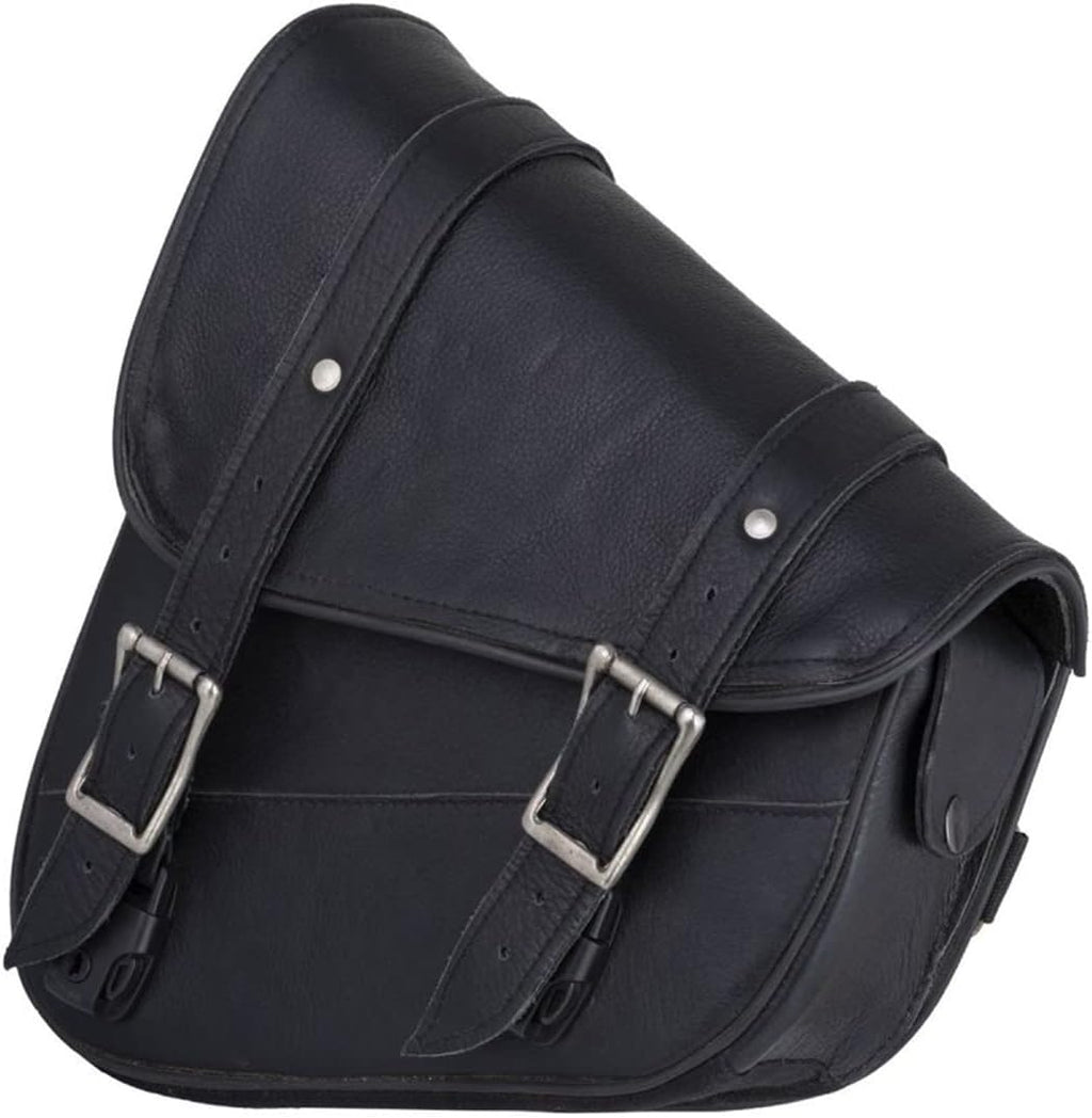 Black Naked Leather Motorcycle Swingarm Bag – Left Side Solo Saddlebag for Softail & Chopper Models