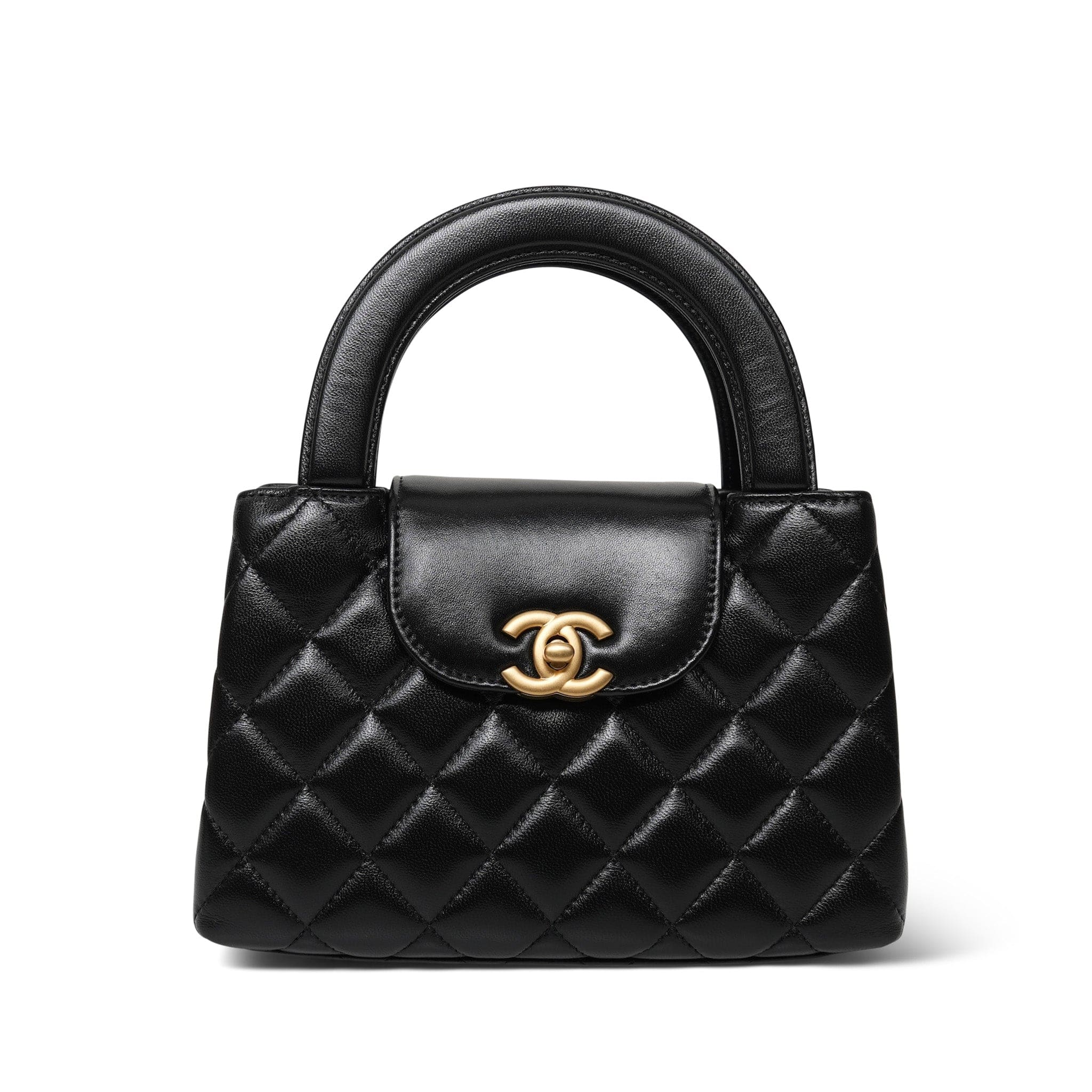 25A Black Lambskin Quilted Mini Kelly Shopper Aged Gold Hardware
