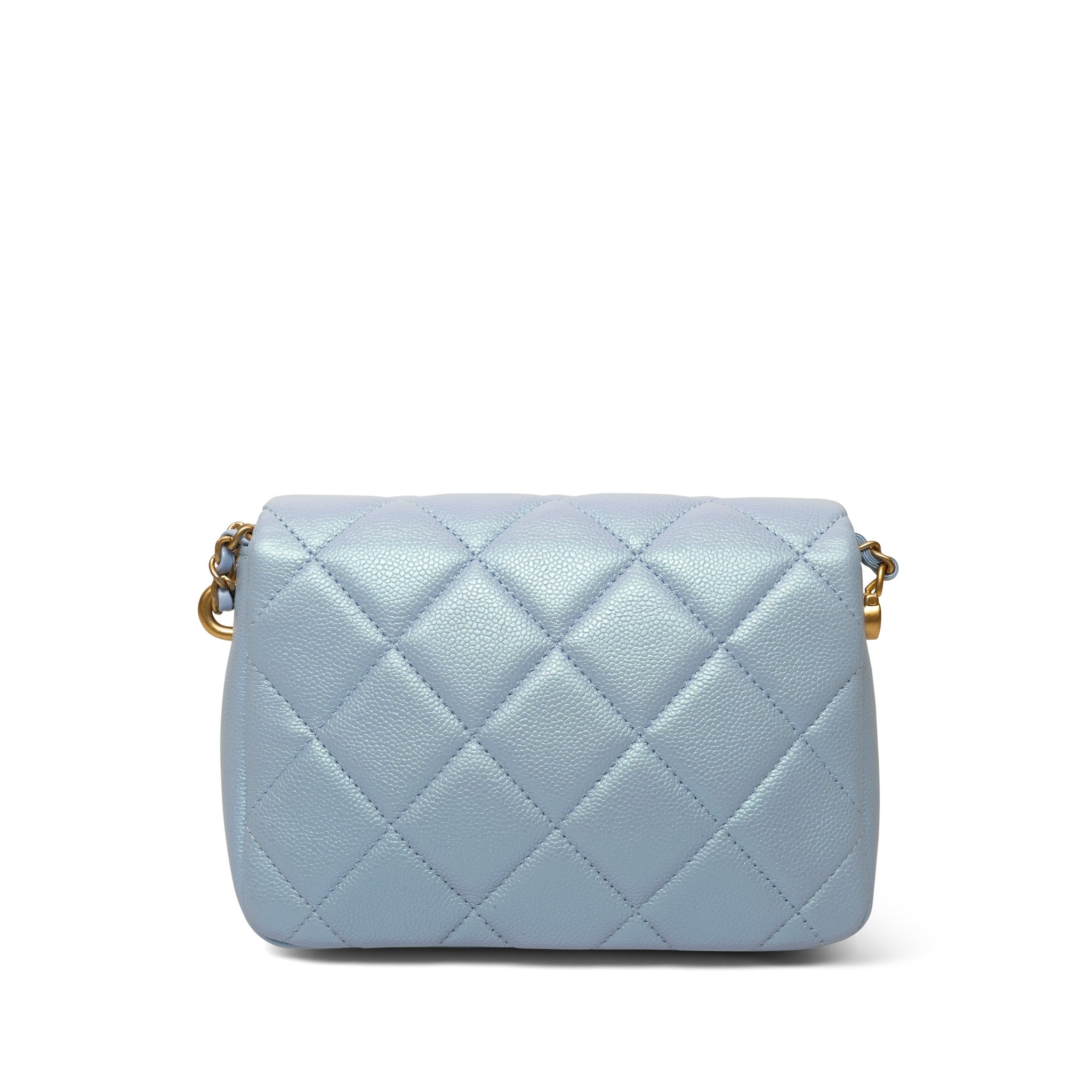 21K Iridescent Light Blue Caviar Quilted My Perfect Mini Flap Bag Aged Gold Hardware