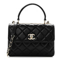Lambskin Quilted Small Trendy CC Dual Handle Flap Bag Black