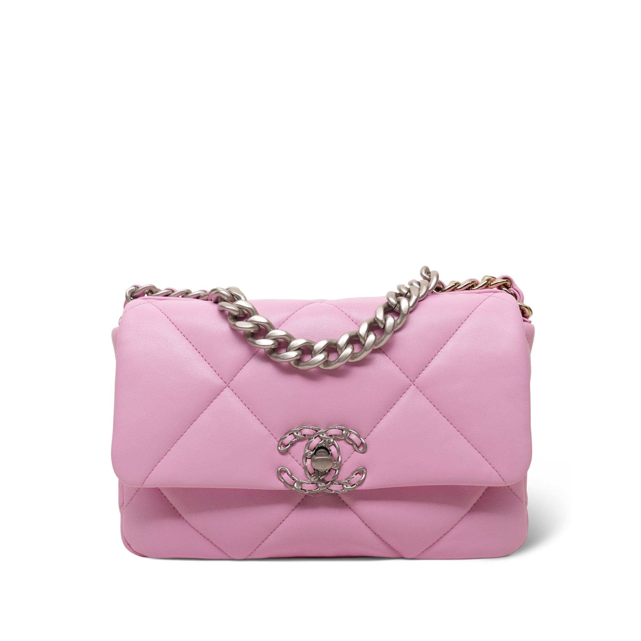 23P Pink Lambskin Quilted 19 Flap Small