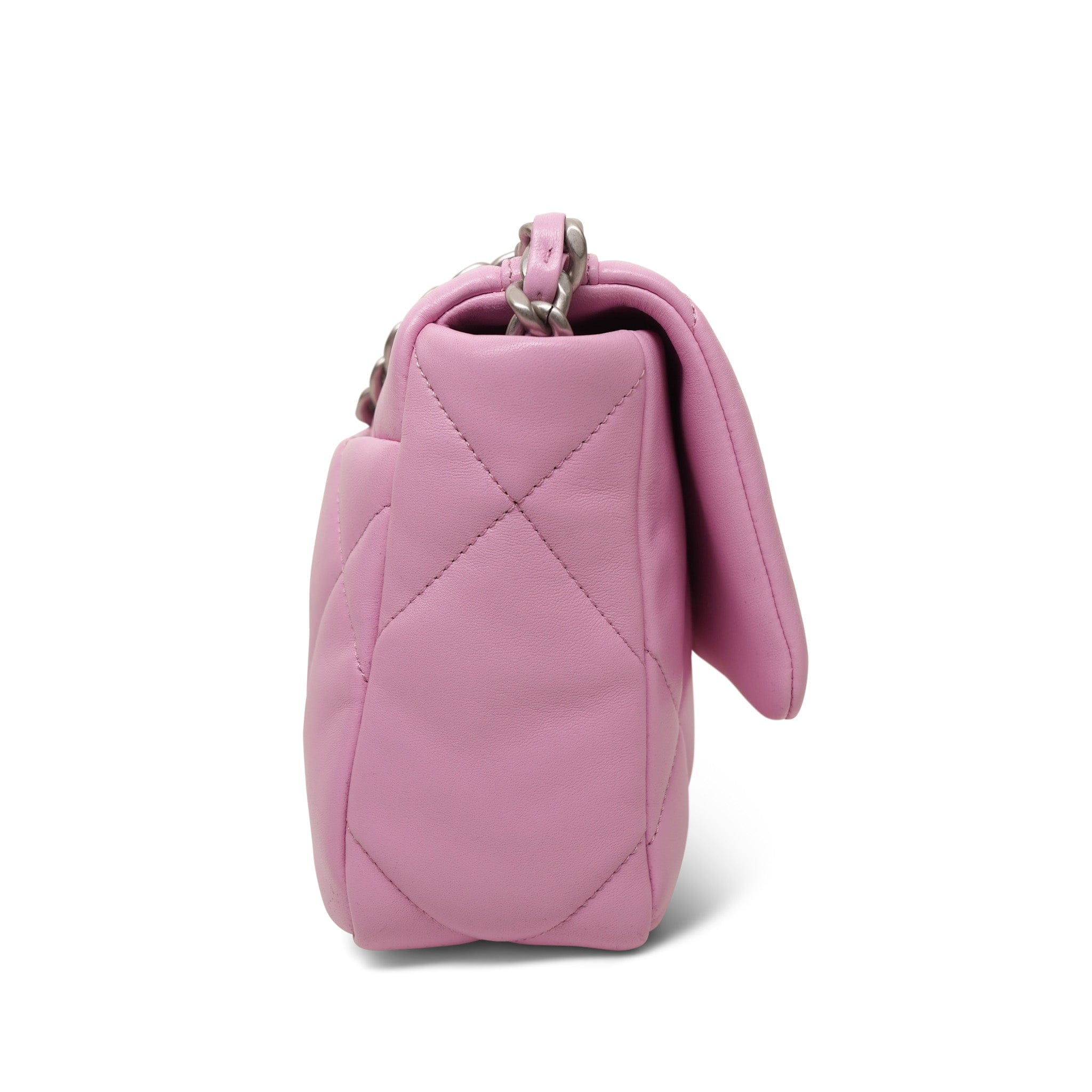 23P Pink Lambskin Quilted 19 Flap Small