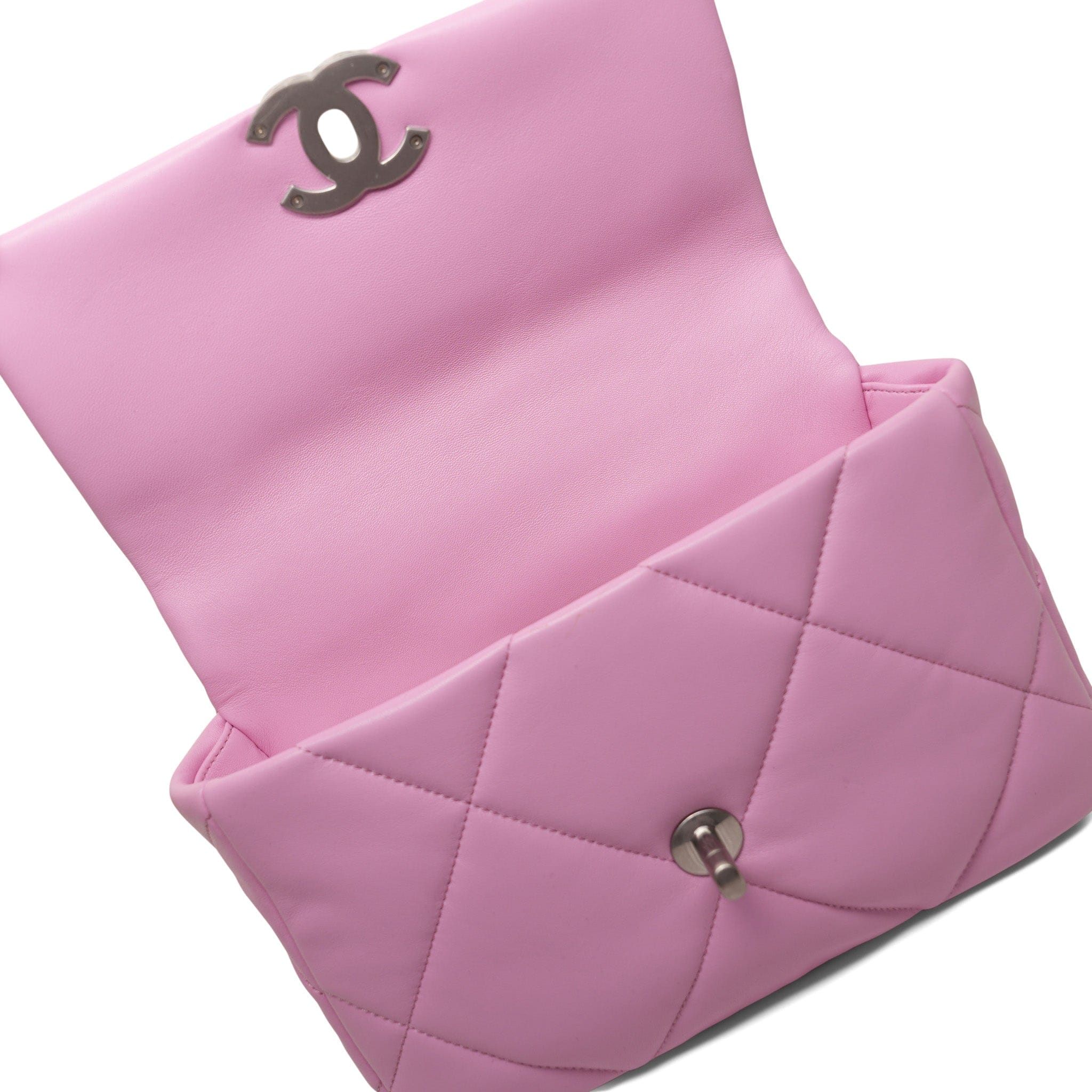 23P Pink Lambskin Quilted 19 Flap Small