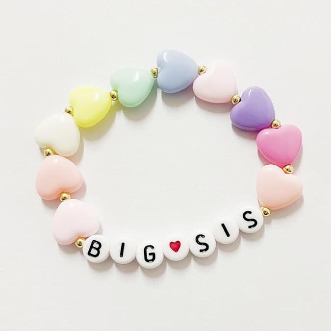 Big Sister Bracelet for Girls Colorful Heart Bead Elastic Bracelet Kids Jewelry Gift