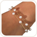 Gold Pearl Bracelet for Women Stainless Steel Layered Beaded Bracelet Adjustable Pearl Jewelry Gift