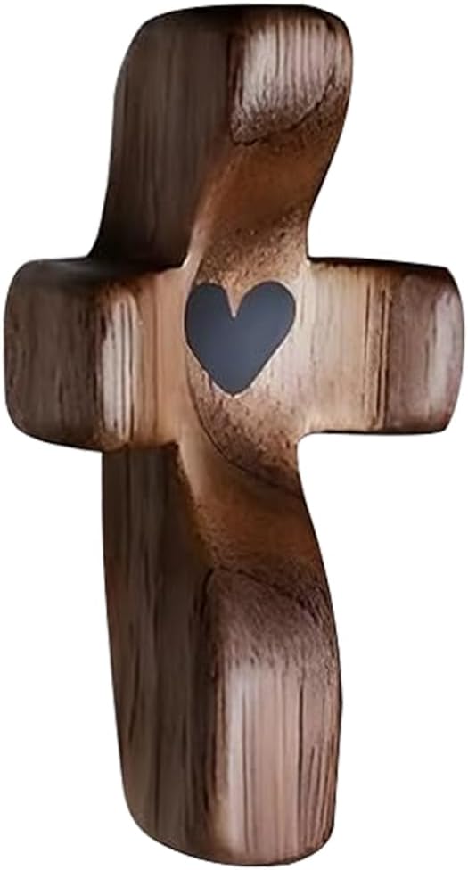Wooden Pocket Cross Stress Relief Fidget Gift – Black Christian Encouragement Religious Handheld Cross (1 Piece)