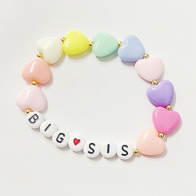 Big Sister Bracelet for Girls Colorful Heart Bead Elastic Bracelet Kids Jewelry Gift