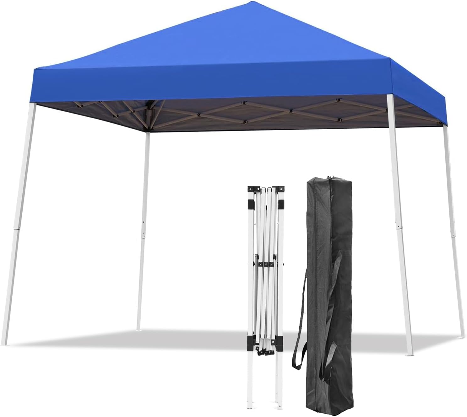 10X10 FT Pop Up Canopy Outdoor Instant Tent Slant Legs with Carrying Bag, Portable Gazebo Shelter for Patio Deck Garden and Beach - 8X8 FT Canopy Cover, Blue