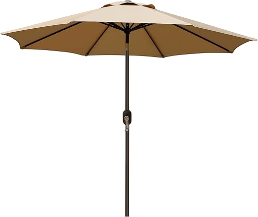Blissun 9' Outdoor Patio Umbrella, Outdoor Table Umbrella, Yard Umbrella, Market Umbrella with 8 Sturdy Ribs, Push Button Tilt and Crank