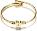 Gold Tone Initial Bracelet for Girls A to Z Stainless Steel Heart Letter Adjustable Cuff Bracelet