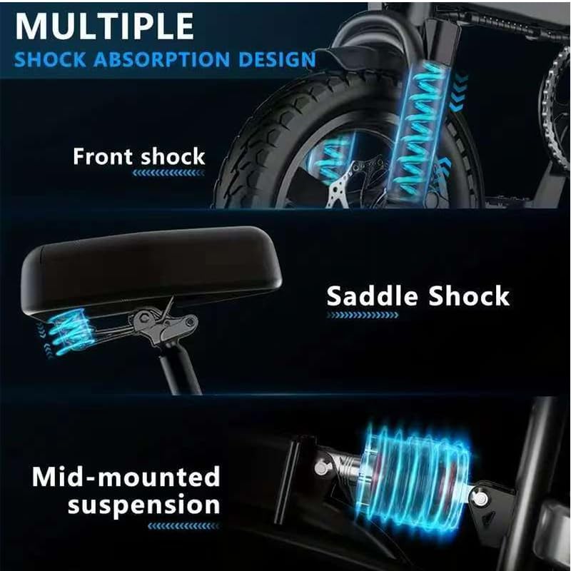 14" Folding Electric Bike – 330lb Load, 20MPH, 18–28 Mile Range, 48V Lithium Battery, Front Headlight, Disc Brake, Alloy Steel Frame