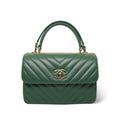 Green Lambskin Chevron Quilted Trendy CC Small Light Gold Hardware
