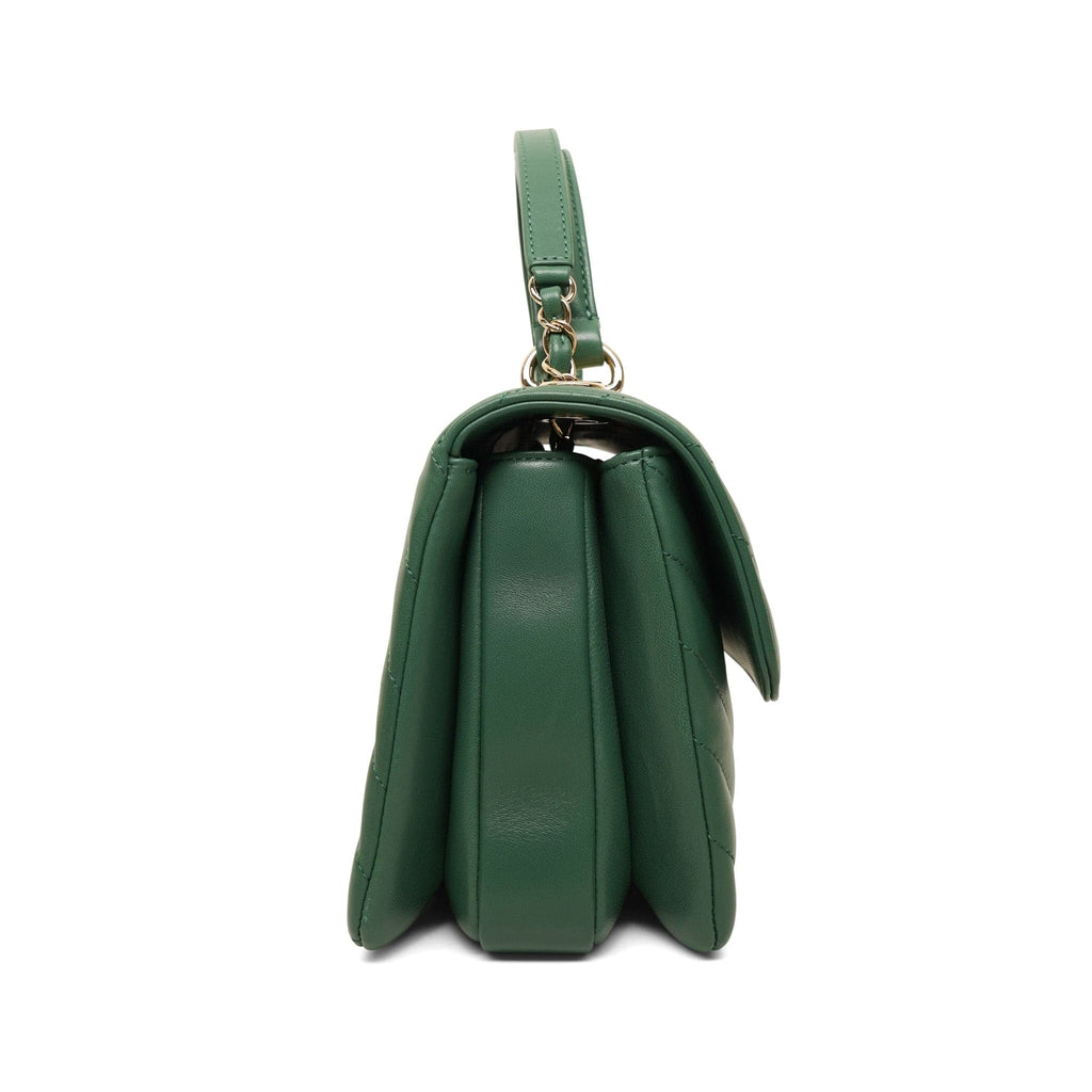 Green Lambskin Chevron Quilted Trendy CC Small Light Gold Hardware