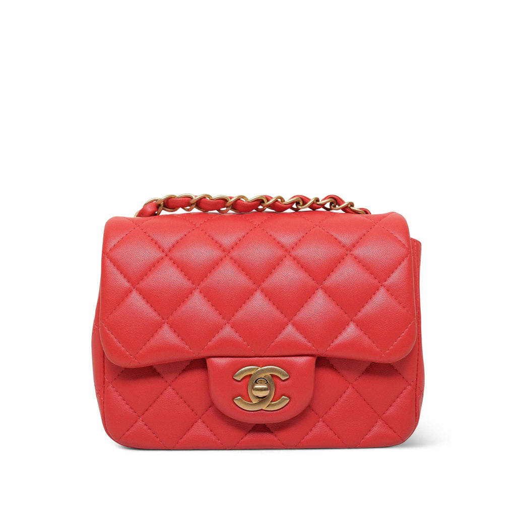 Red Lambskin Quilted Mini Square Flap
