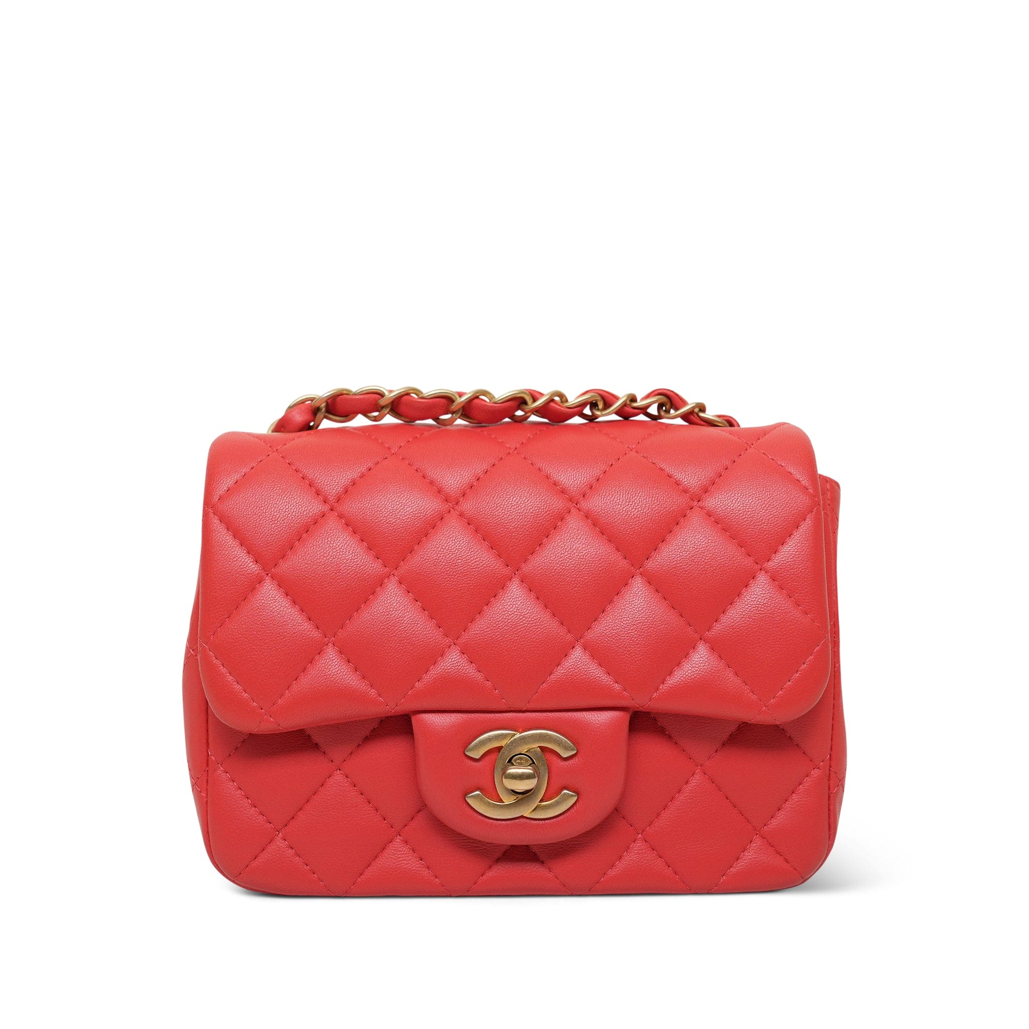 Red Lambskin Quilted Mini Square Flap