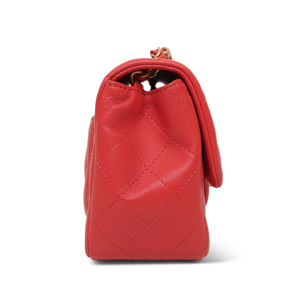 Red Lambskin Quilted Mini Square Flap