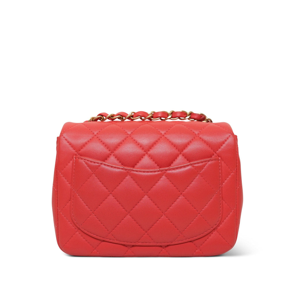 Red Lambskin Quilted Mini Square Flap