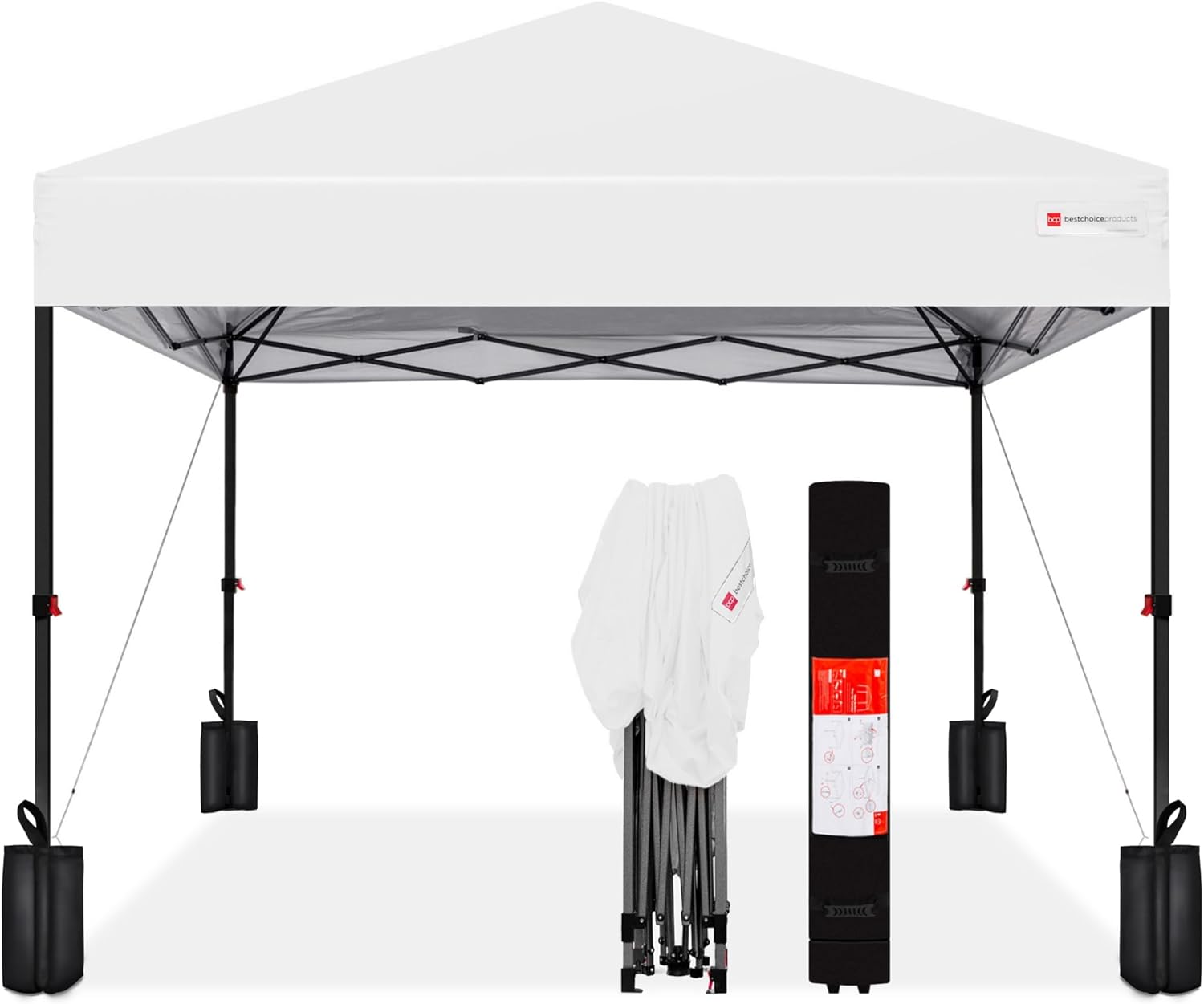 10x10ft 1-Person Setup Pop Up Canopy Tent Instant Portable Shelter w/ 1-Button Push, Case, 4 Weight Bags - White