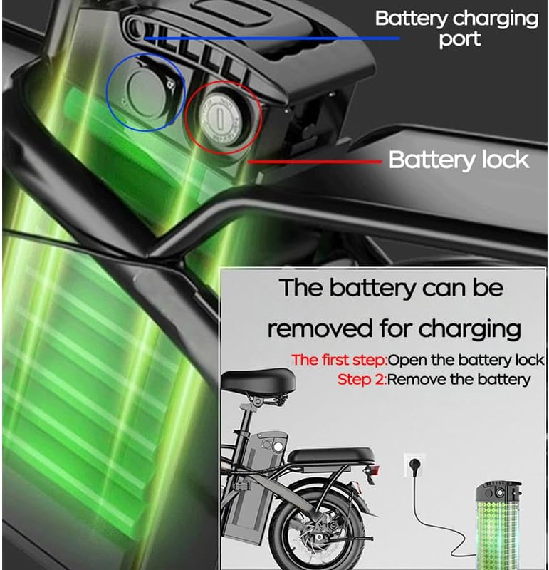 14" Folding Electric Bike – 330lb Load, 20MPH, 18–28 Mile Range, 48V Lithium Battery, Front Headlight, Disc Brake, Alloy Steel Frame