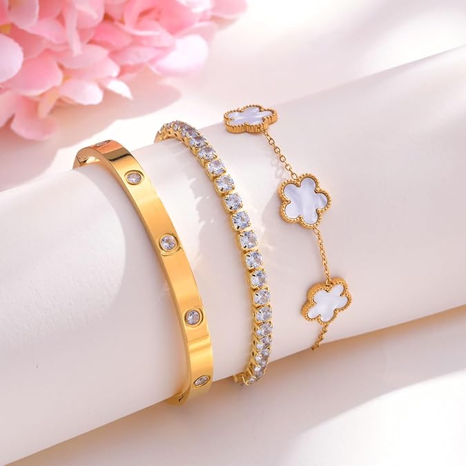 Floral Gold Bangle Set