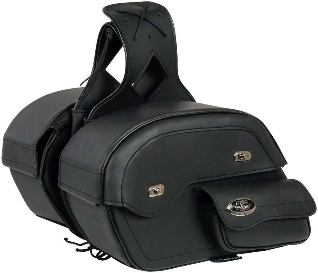 Black PVC Cruiser Slant Style Throw-Over Motorcycle Saddlebags – One Size