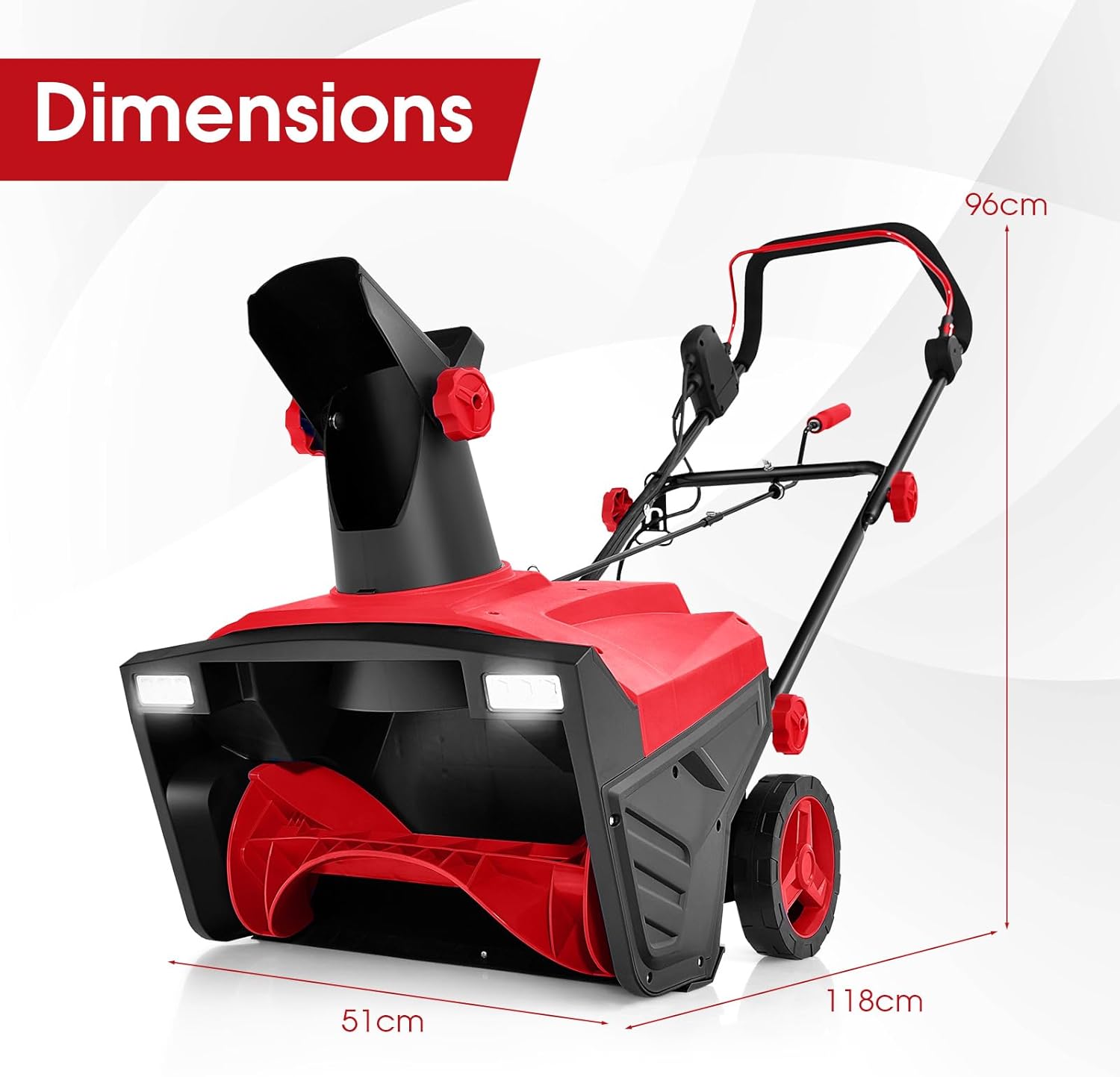COSTWAY 20-Inch Electric Snow Blower – Corded Walk-Behind Snow Thrower with Dual LED Lights, 180° Rotating Chute, 30cm Depth, Red