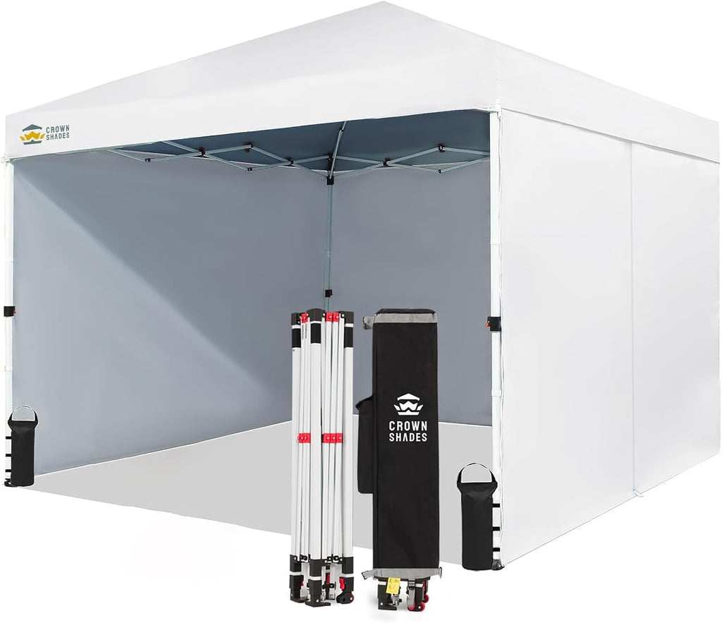 10X10 Comercial Instant Canopy Pop Up Tent with Center Lock, 300D Fabric, 4 Sidewalls, Sto'N Go Bag, White