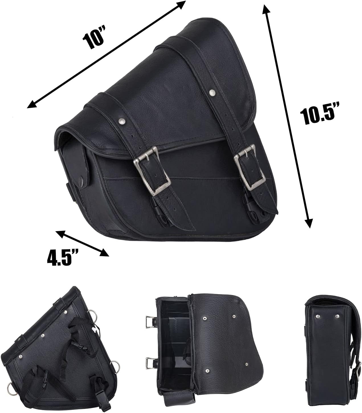 Black Naked Leather Motorcycle Swingarm Bag – Left Side Solo Saddlebag for Softail & Chopper Models