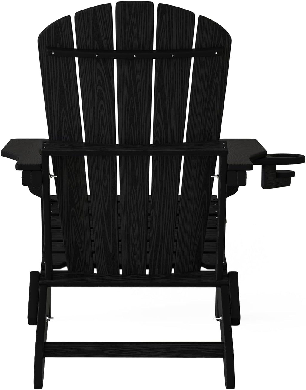 Plawdlik Folding Adirondack Chair Set of 4, Cup Holder，Wooden Textured ，Heavy All-Weather HDPE Comfortable Set Poolside Backyard Lawn Black