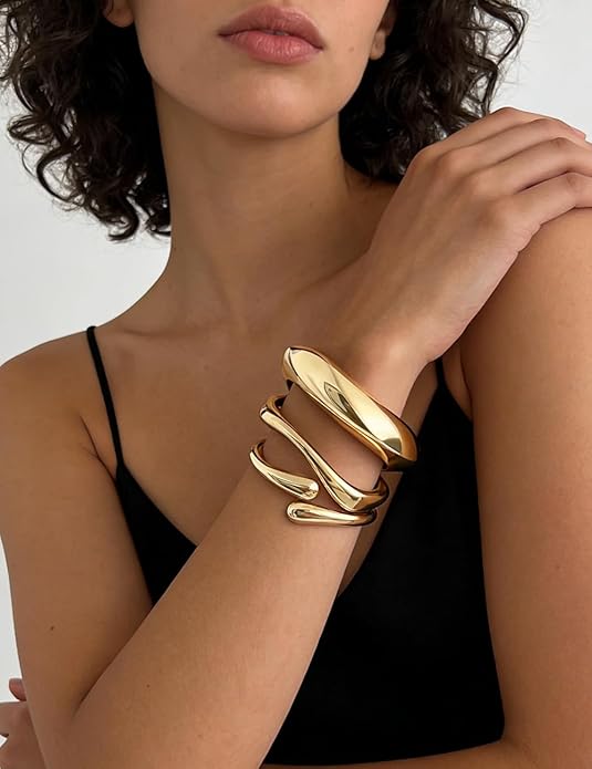 Chunky Gold Bangle Bracelets Set for Women
