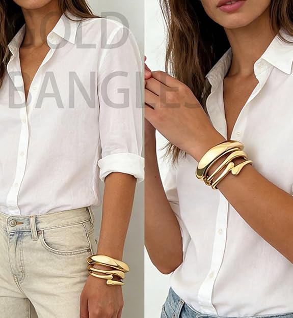 Chunky Gold Bangle Bracelets Set for Women