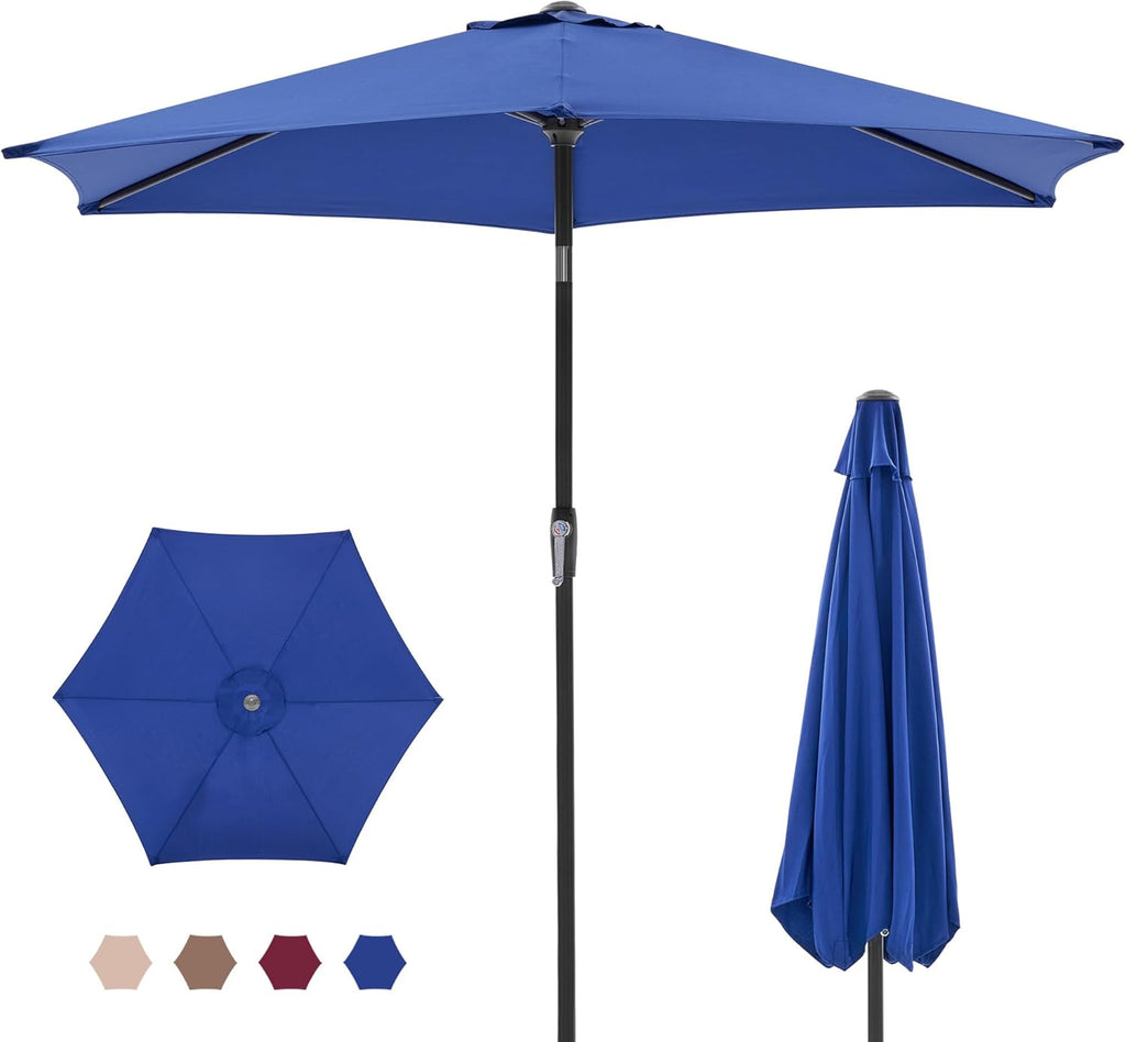 OLIXIS 7.5 ft Patio Umbrella – Tilt & Crank with 8 Sturdy Ribs, Waterproof Outdoor Umbrella for Pool, Terrace, Beach & Restaurant, Blue