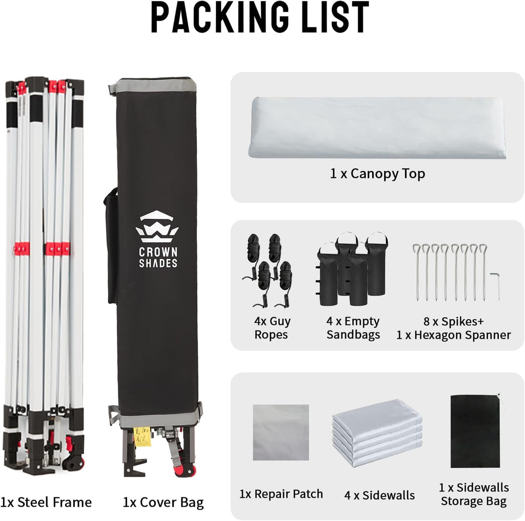 10X10 Comercial Instant Canopy Pop Up Tent with Center Lock, 300D Fabric, 4 Sidewalls, Sto'N Go Bag, White