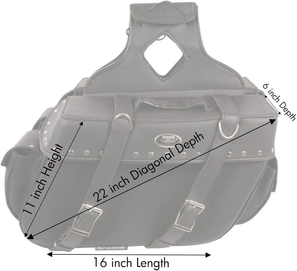 Black Large PVC Motorcycle Saddlebags – Zip-Off Throw-Over Design with Rivets, One Size