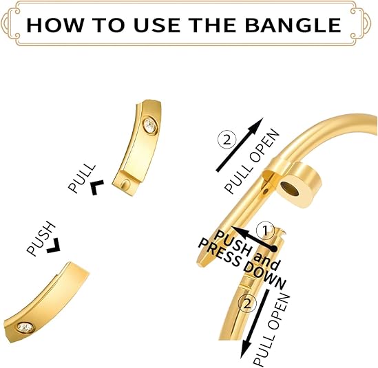 18K Gold Plated Love Nail Bangle Bracelet Set Stackable Dupes Stainless Steel Bangle Set for Love Trendy Jewelry