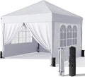 10x10 Pop Up Canopy with Sidewalls, Outdoor Instant Canopy Tent with Carry Bag for Commercial Events, Camping, Backyard Parties - White