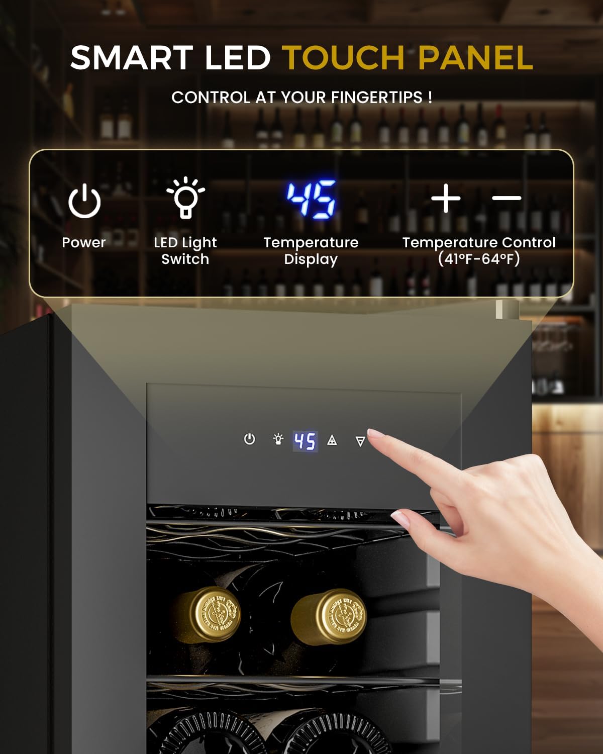 12 Bottle Wine Cooler Refrigerator – Freestanding Small Wine Fridge with Glass Door & Digital Temperature Control, Black