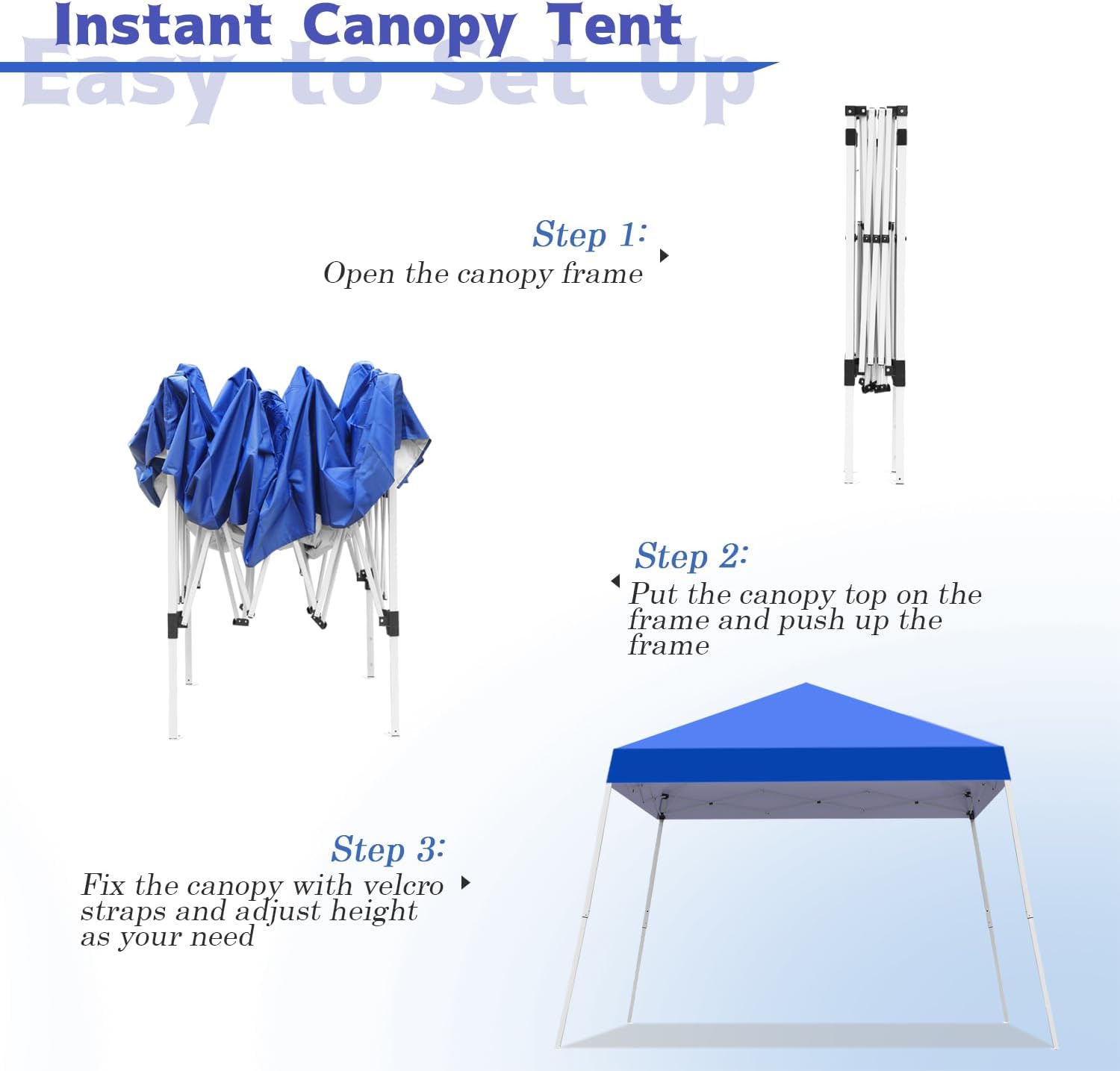 10X10 FT Pop Up Canopy Outdoor Instant Tent Slant Legs with Carrying Bag, Portable Gazebo Shelter for Patio Deck Garden and Beach - 8X8 FT Canopy Cover, Blue