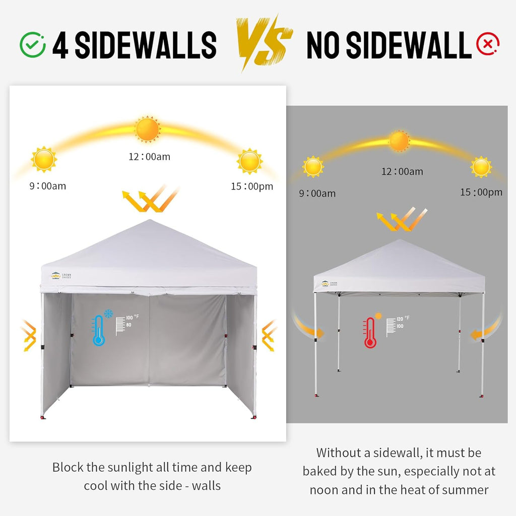 10X10 Comercial Instant Canopy Pop Up Tent with Center Lock, 300D Fabric, 4 Sidewalls, Sto'N Go Bag, White