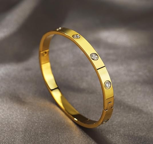 18 K Gold Plated Love Bangle Bracelet Stack for Women 4-Piece Floral Clover Chain