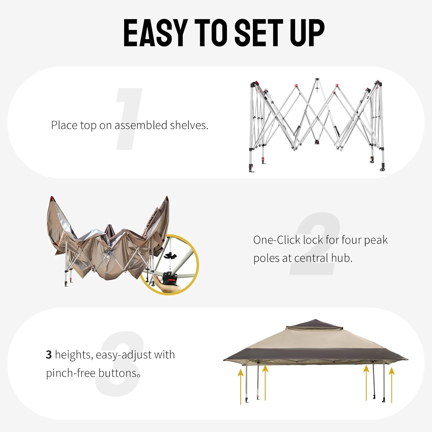 13x13 Pop Up Gazebo, Canopy Tent, Gazebos on Clearance - Outdoor Gazebo for Backyard & Patio Furniture - Carpa Pop Up Tent with Wheeled STO-N-Go Cover Bag (Beige & Coffee)