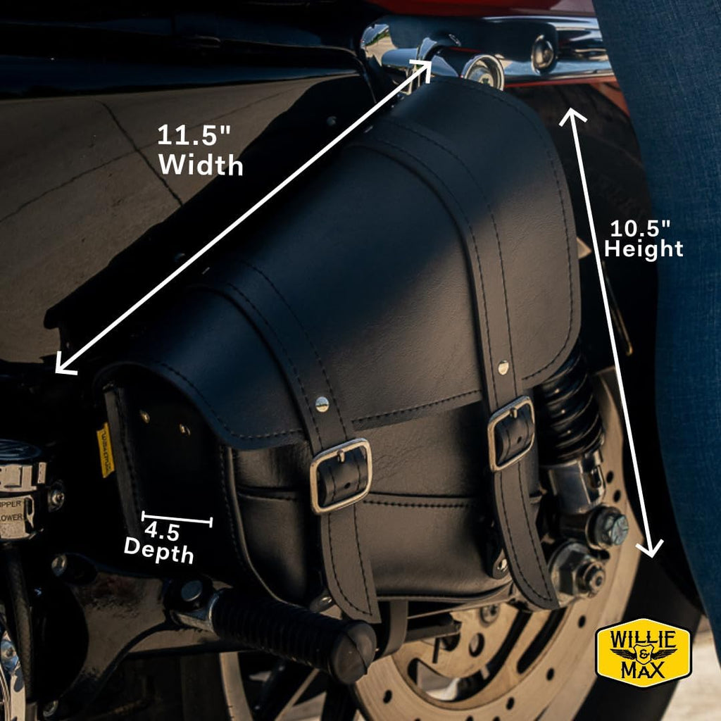 Black Synthetic Leather Motorcycle Swingarm Bag for Harley-Davidson Sportster Dual Shock Models – Nickel Buckles